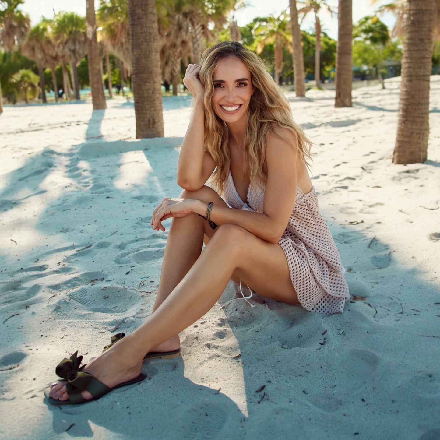 Leather Sandal Bow Green Olive