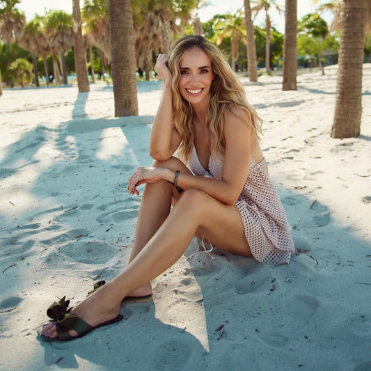 Leather Sandal Bow Green Olive