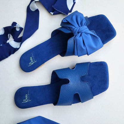 Leather Sandal Bow Navy