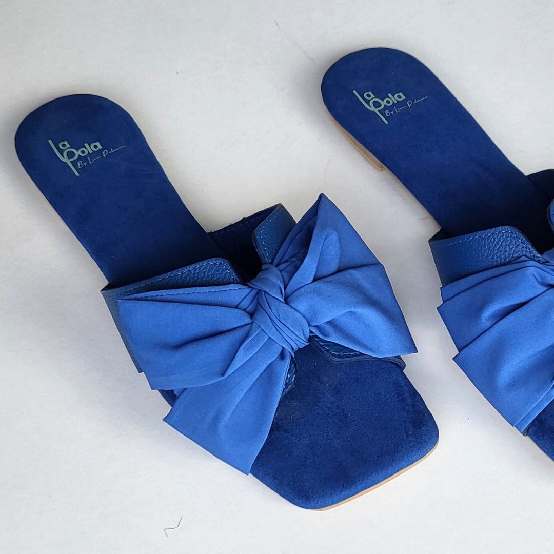 Leather Sandal Bow Navy