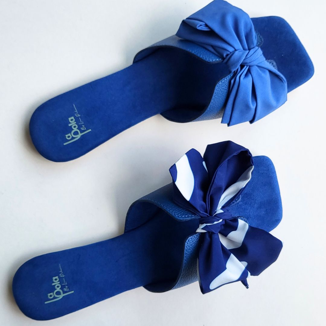 Leather Sandal Bow Navy