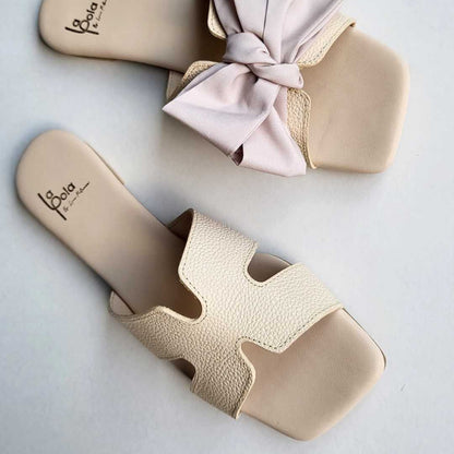 Leather Sandal Bow Ivory