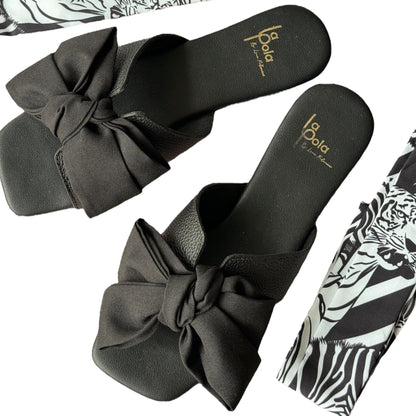 Leather Sandal Bow Black