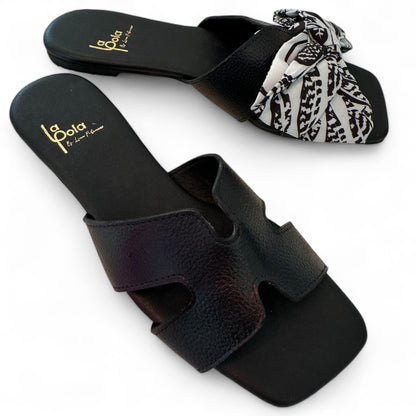 Leather Sandal Bow Black