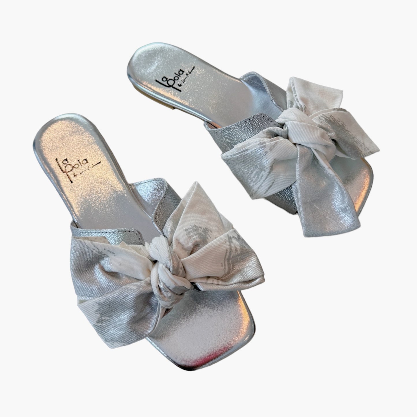 Leather Sandal Bow Silver