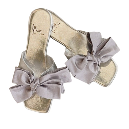 Leather Sandal Bow Silver