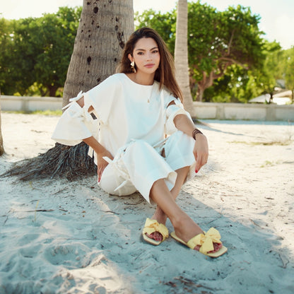 Leather Sandal Bow Butter Yellow