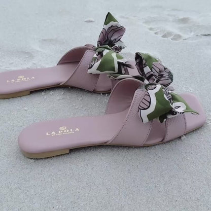 Leather Sandal Bow Vintage Pink